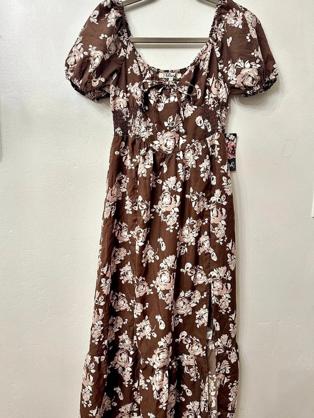 Hint of Blush Floral Maxi Dress in Brown & Pink Size Medium